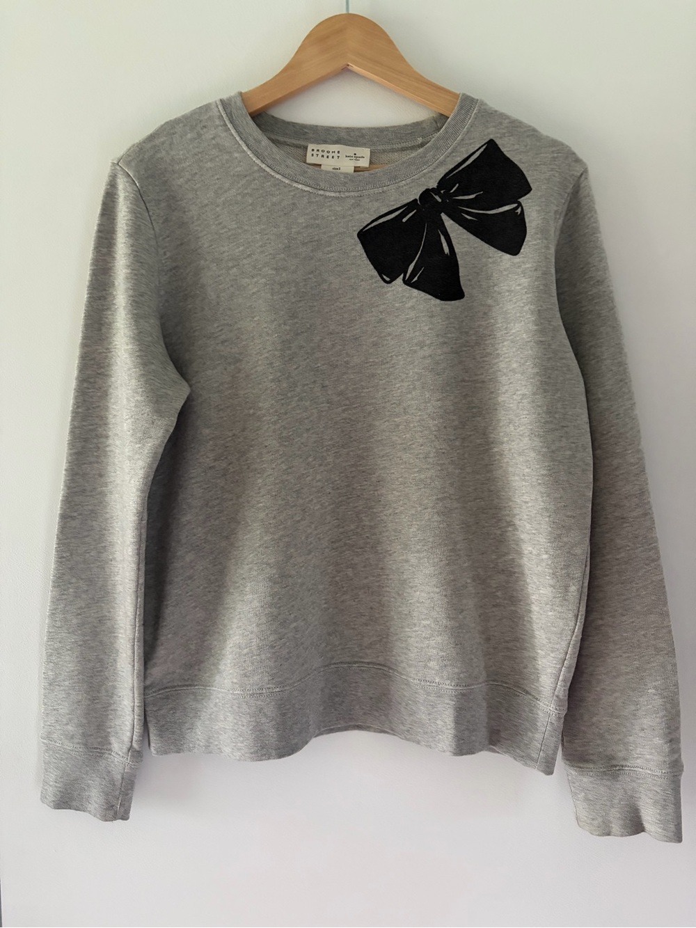 Kate Spade Broome Street Size S Gray Sweatshirt Black Bow 100% Cotton
